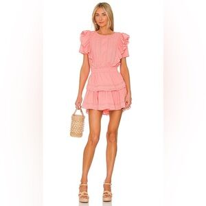LoveShackFancy Coral Pink Tiered Ruffle Mini Dress